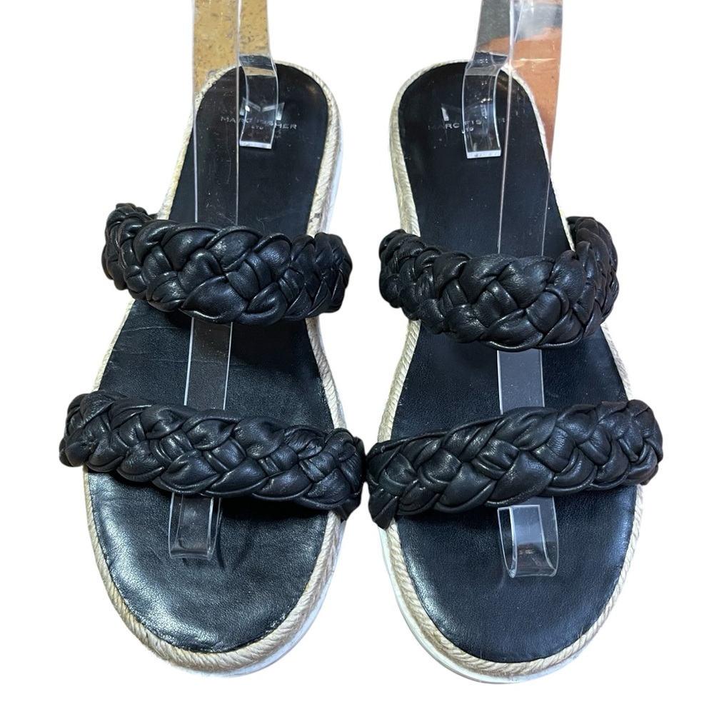 Sandals Black Women 9M Leather Braided Strap Comfort & Versatile Marc Fisher
